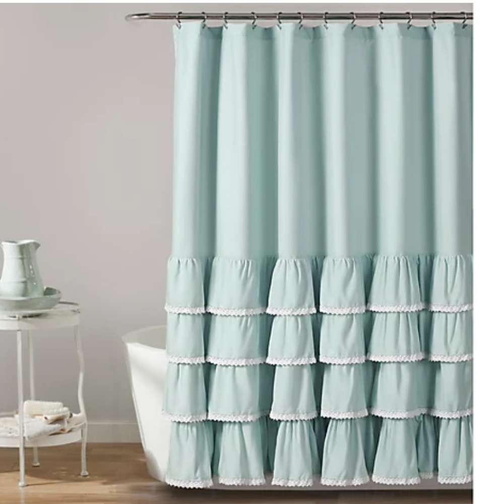 Ella Lace Ruffle Shower Curtain w/ Shell Hooks